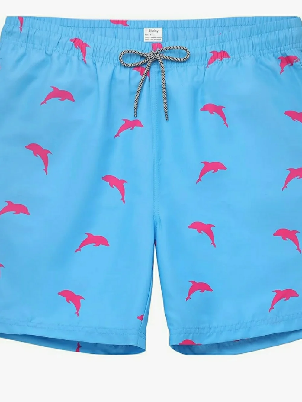NWT Men's Light Blue W/Pink Dolphin Print Swim Trunks By Biwisy 2xl